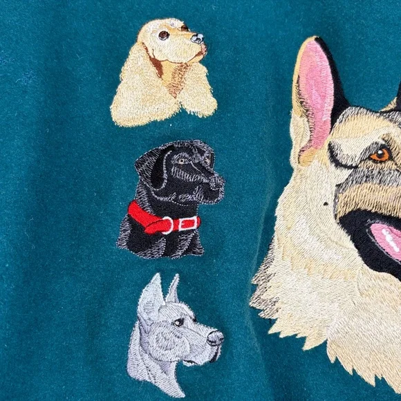 Vintage Varsity Jacket Mens Large Green Blue Wool Black Leather SPCA Dog Lover - Picture 6 of 16